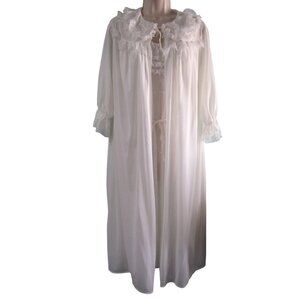 Vintage All Nylon White Lace Nightgown Robe Set M/L Capri Originals 1970s GUC